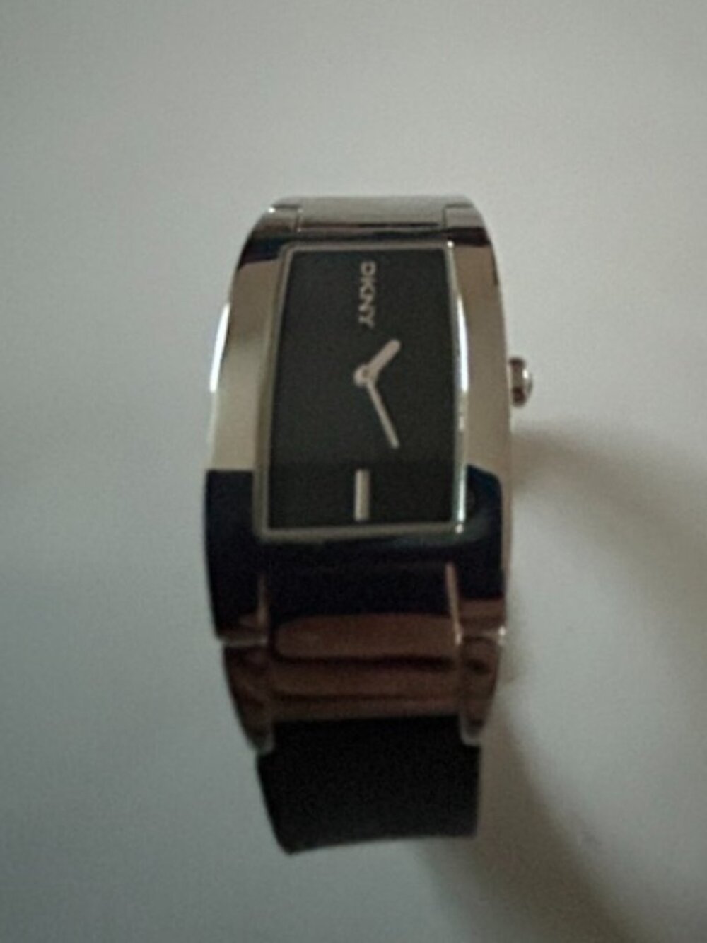 New Unisex DKNY Silver Tone Rectangular Watch with Dark Blue Silicone Band